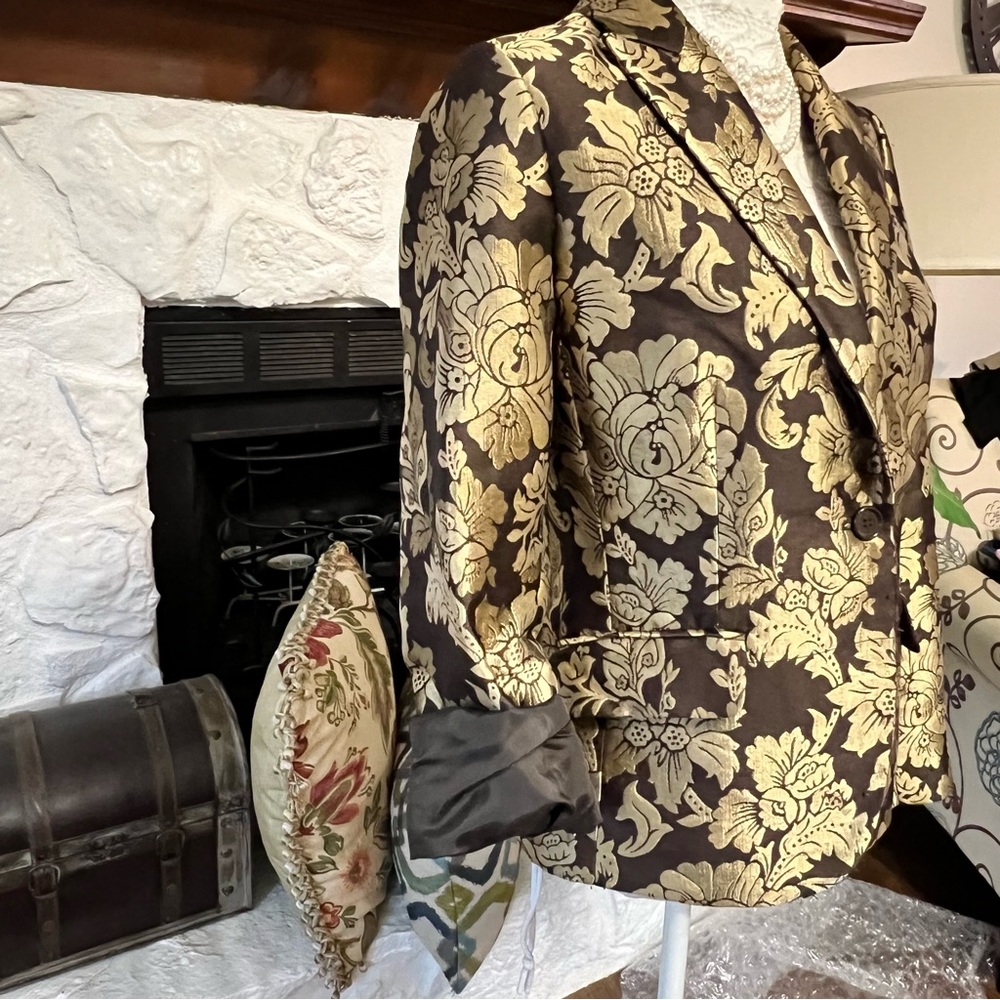 New York & Company Metallic Gold Floral Blazer Jacket Size 8 - Picture 9 of 13